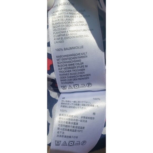 Tommy Bahama Geo Floral Tunic Blouse Cotton Split Neck Medium Tie Tassels Blue - Picture 12 of 16